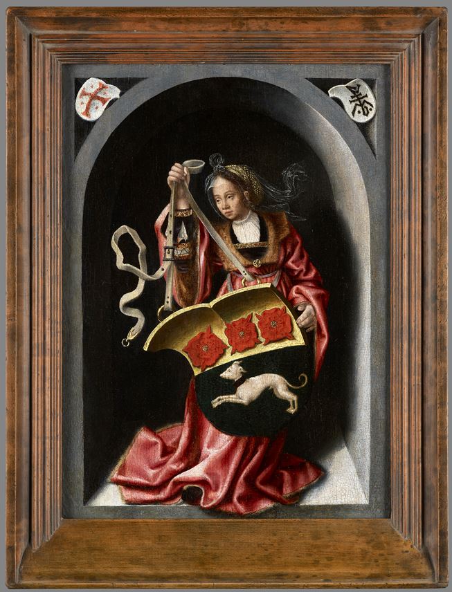 Bernaert  van Orley - A Lady Holding a Heraldic Shield within a Painted Niche  | MasterArt